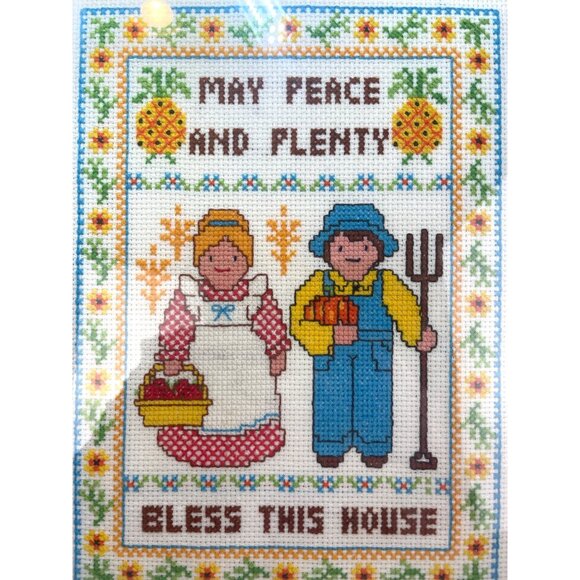 Vintage Cross Stitch May Peace and Plenty Bless This House 11”x14” - Picture 2 of 4
